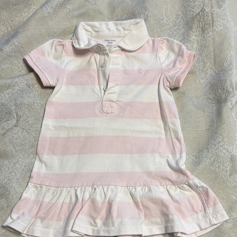 Ralph Lauren Pink & White Striped Polo Dress with Ruffle Hem